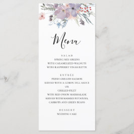 Paarse bloemen bruiloft menu. Lavendel diner menu