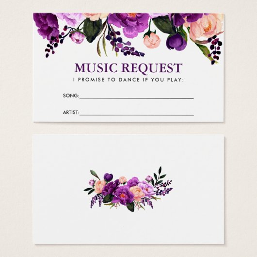 Paarse Bloemen Bruiloft Muziek Song Aanvraag Kaart (Voorkant /achterkant)