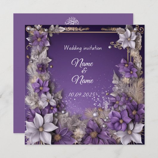 Paarse bloemen bruiloft nikkah uitnodiging (Voorkant / Achterkant)