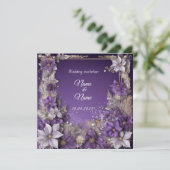 Paarse bloemen bruiloft nikkah uitnodiging (Staand voorkant)