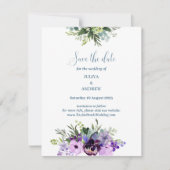 Paarse Bloemen bruiloft opslaan van de datum kaart (Voorkant)