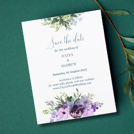 Paarse Bloemen bruiloft opslaan van de datum kaart