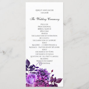 Paarse bloemen bruiloft programma Floral сeremony Programmakaart