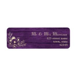 Paarse bloemen bruiloft retouradres etiket
