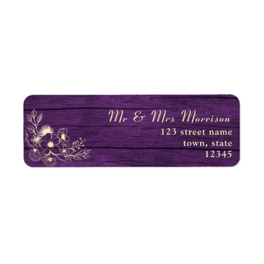 Paarse bloemen bruiloft retouradres etiket (Voorkant)