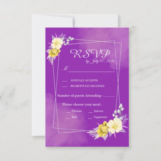 Paarse bloemen bruiloft RSVP kaart (Voorkant)