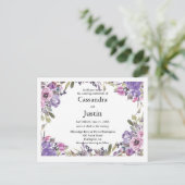 Paarse bloemen bruiloft uitnodigen briefkaart (Staand voorkant)
