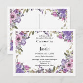 Paarse bloemen bruiloft uitnodigen briefkaart (Voorkant / Achterkant)