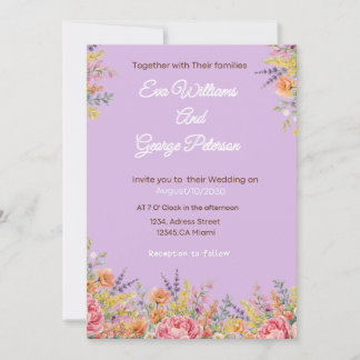 Paarse bloemen bruiloft uitnodiging