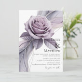 Paarse Bloemen Bruiloft Uitnodiging (Staand voorkant)