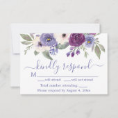 Paarse Bloemen bruiloft uitnodiging RSVP-kaart (Voorkant)