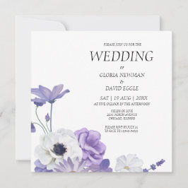 Paarse Bloemen bruiloft vierkante uitnodiging