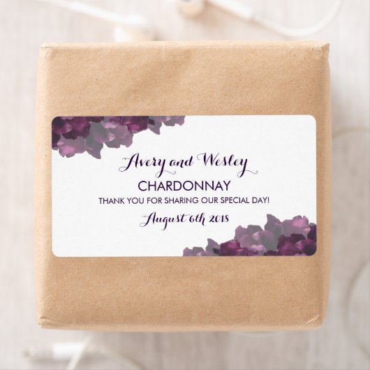 Paarse Bloemen Bruiloft Wijn Label (Insitu)