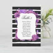 Paarse bloemen bruiloft zitplaatskaart. Tafelplan Kaart (Staand voorkant)