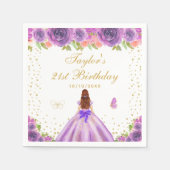 Paarse Bloemen Bruin Haar Prinses Verjaardagsfeest Servet (Voorkant)