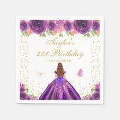 Paarse Bloemen Bruin Haar Prinses Verjaardagsfeest Servet (Voorkant)