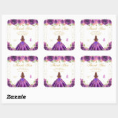 Paarse Bloemen Bruin Haar Prinses Verjaardagsfeest Vierkante Sticker (Vel)