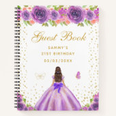Paarse Bloemen Brunette Hair Princess Gastenboek Notitieboek (Voorkant)