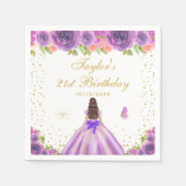 Paarse Bloemen Brunette Prinses Verjaardagsfeest Servet (Voorkant)