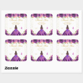Paarse Bloemen Brunette Prinses Verjaardagsfeest Vierkante Sticker (Vel)