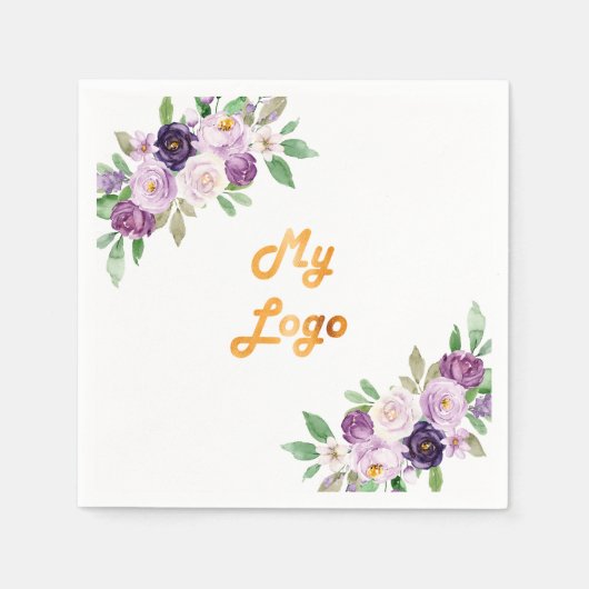 Paarse bloemen business logo servet (Voorkant)