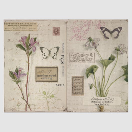 paarse bloemen Butterflies en Ephemera Tissuepapier (Voorkant)