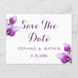 Paarse Bloemen Calla Bruiloft Save The Date Aankondigingskaart