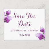 Paarse Bloemen Calla Bruiloft Save The Date Aankondigingskaart (Voorkant)