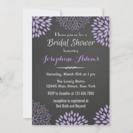 Paarse Bloemen Chalkboard Bridal Shower Invitation Kaart