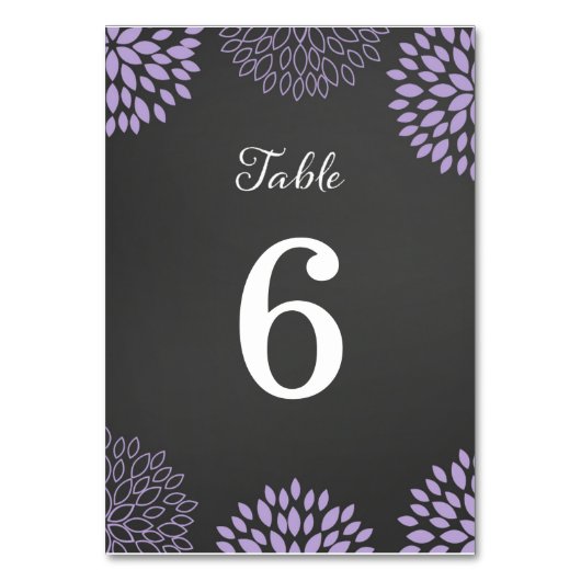 Paarse Bloemen Chalkboard Tafel Nummer Kaart (Voorkant)