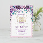 Paarse Bloemen Champagne Bridal Shower Invitation Kaart (Staand voorkant)