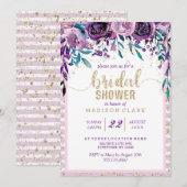 Paarse Bloemen Champagne Bridal Shower Invitation Kaart (Voorkant / Achterkant)