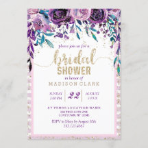 Paarse Bloemen Champagne Bridal Shower Invitation
