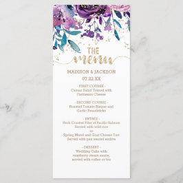Paarse Bloemen Champagne Goud Confetti Bruiloft Me Menu