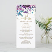 Paarse Bloemen Champagne Goud Confetti Bruiloft Me Menu (Staand voorkant)