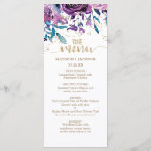 Paarse Bloemen Champagne Goud Confetti Bruiloft Me Menu (Voorkant)