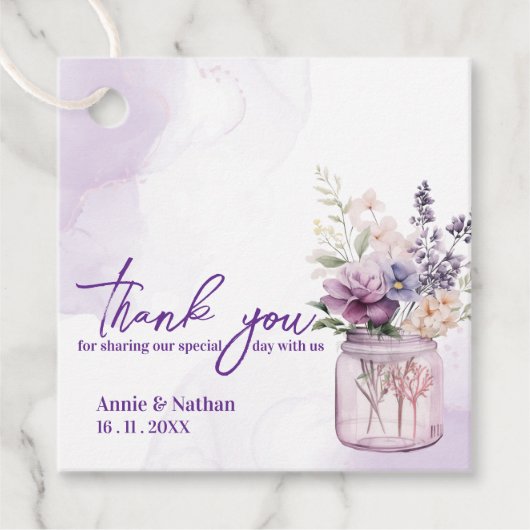 Paarse Bloemen Chic Bedankt Bericht Trouwfeest Bedankjes Labels (Voorkant)