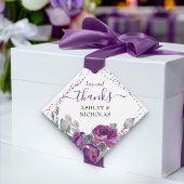 Paarse Bloemen Confetti en Elegant Script Bedankjes Labels