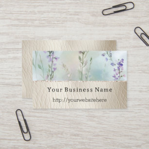  paarse bloemen & crème faux leder visitekaartje