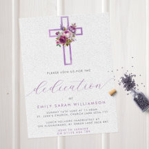 Paarse Bloemen Cross Modern Script Baby Toewijding