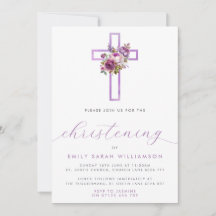 Paarse Bloemen Cross Modern Script doopschrift