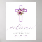 Paarse Bloemen Cross Modern Script Welkom Poster (Voorkant)