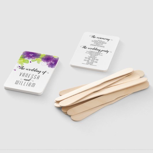 Paarse bloemen cursief script bruiloft programma handwaaier (Niet-gemonteerd)