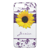 Paarse Bloemen Damask Gele Zonnebloem Case-Mate iPhone Case (Achterkant)