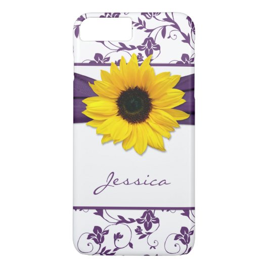 Paarse Bloemen Damask Gele Zonnebloem Case-Mate iPhone Case (Achterkant)