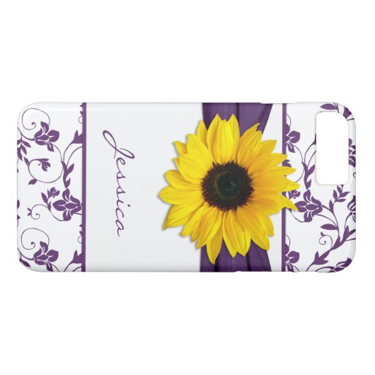 Paarse Bloemen Damask Gele Zonnebloem Case-Mate iPhone Case (Achterkant (Horizontaal))
