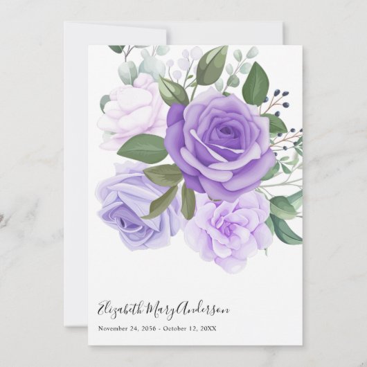 Paarse Bloemen Dank u Bereavement Foto Bedankkaart (Achterkant)