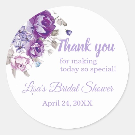 Paarse Bloemen Dank u Douche Stickers (Voorkant)