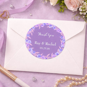 Paarse bloemen dankt u ronde sticker