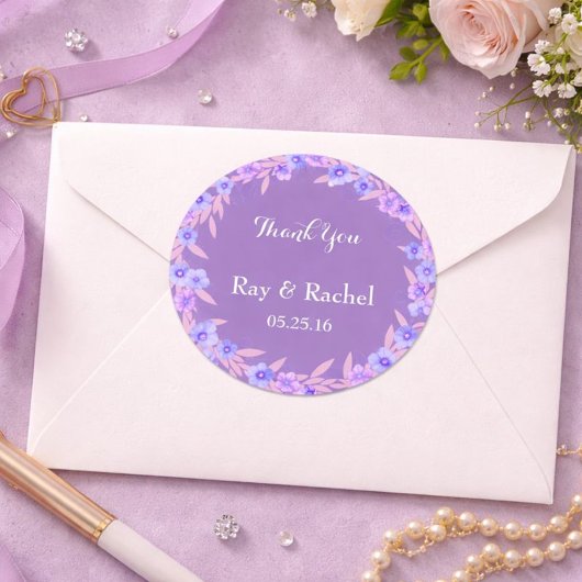 Paarse bloemen dankt u ronde sticker